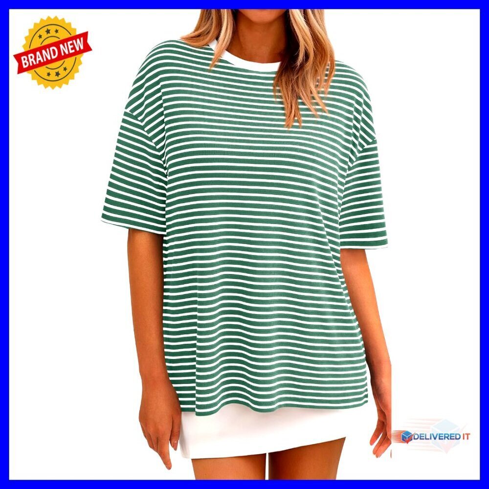 Oversized Striped Short Sleeve T-Shirt Loose Fit Crew Neck Spring Summer